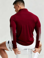 Single Top Casual Athletic Stand-Up Collar Zipper Polo Shirt, Men'S Slim Fit Athletic Polo Shirt, Soft Fiber with Moisture Wicking, Quick Drying, And Wrinkle Resistant Properties, Suitable for Sports Or Outdoor Activities - Burgundy