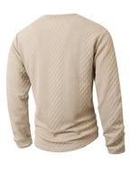 Josh Mei's Selection: Henley Collar Shirt, 2026 Autumn/Winter European and American Style Men's Casual Jacquard Crew Neck Long Sleeve Pullover Sweater Short Sleeve - Khaki