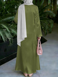 Women'S Hot Middle Eastern Style Muslim Elegant Robe, Army Green Neckline Ethnic Floral Print Long Skirt, Loose Long Sleeve Flared Hem, for Prayer, Gatherings, And Daily Commute, Flowing And Skin-Friendly Non- Craft - Mixed colors