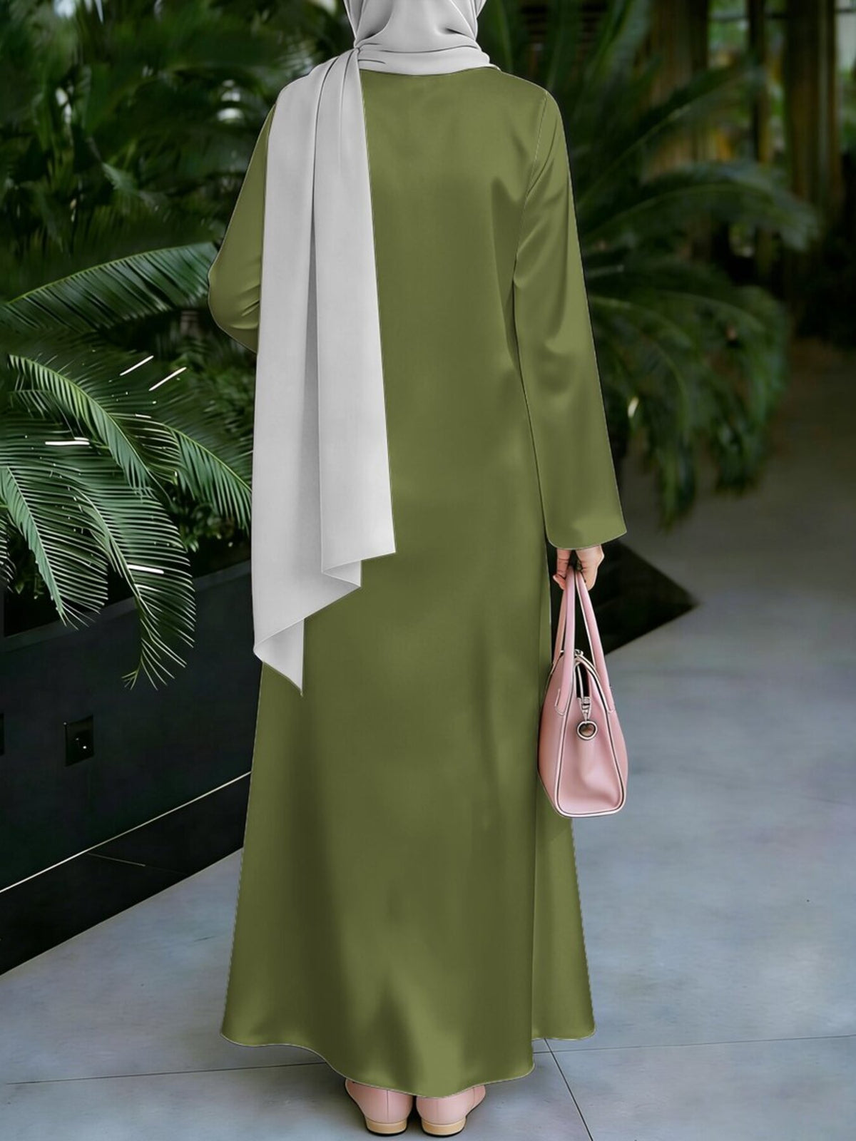 Women'S Hot Middle Eastern Style Muslim Elegant Robe, Army Green Neckline Ethnic Floral Print Long Skirt, Loose Long Sleeve Flared Hem, for Prayer, Gatherings, And Daily Commute, Flowing And Skin-Friendly Non- Craft - Mixed colors