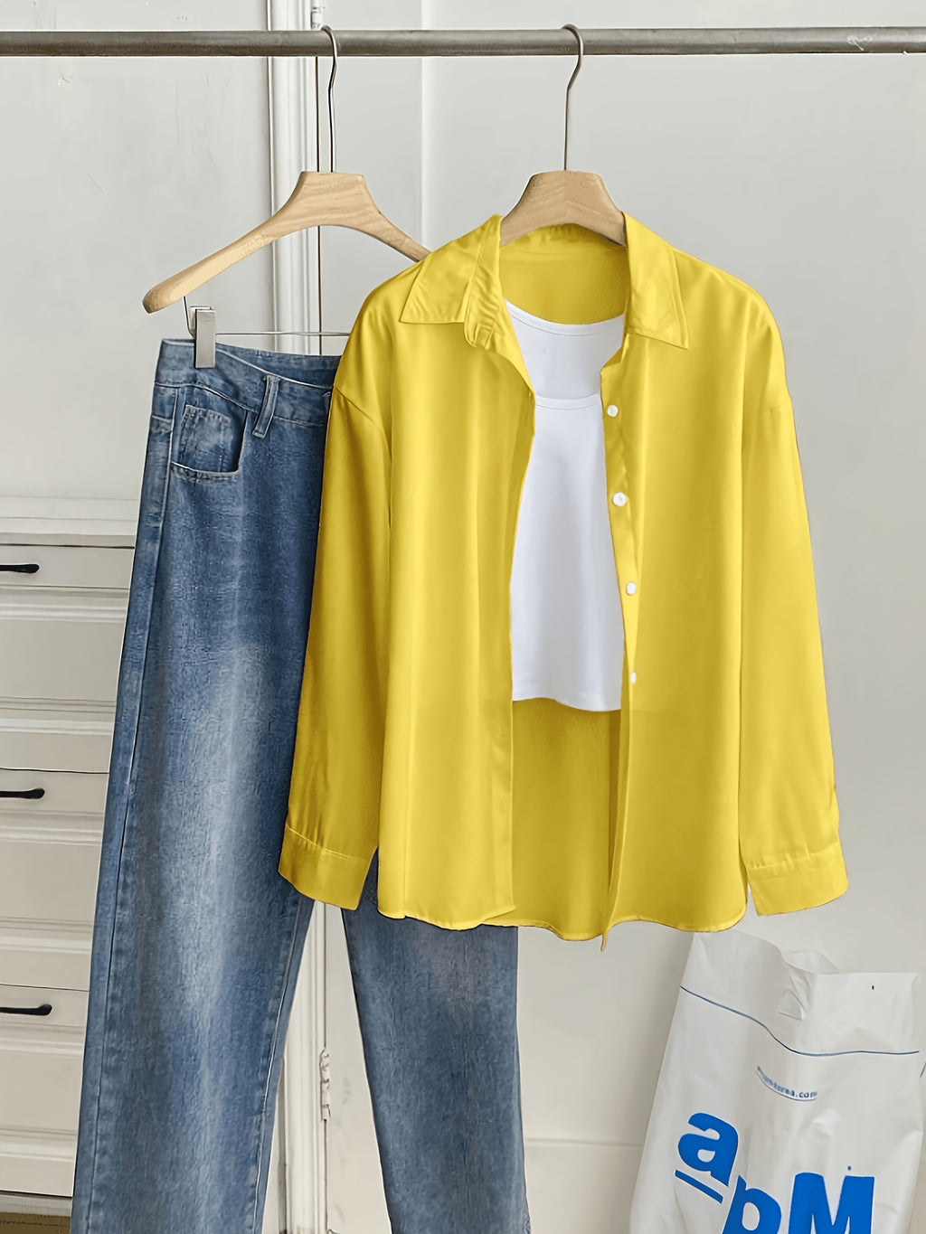Solid Color Long Sleeve French Shirt for Women New Arrival - Yellow
