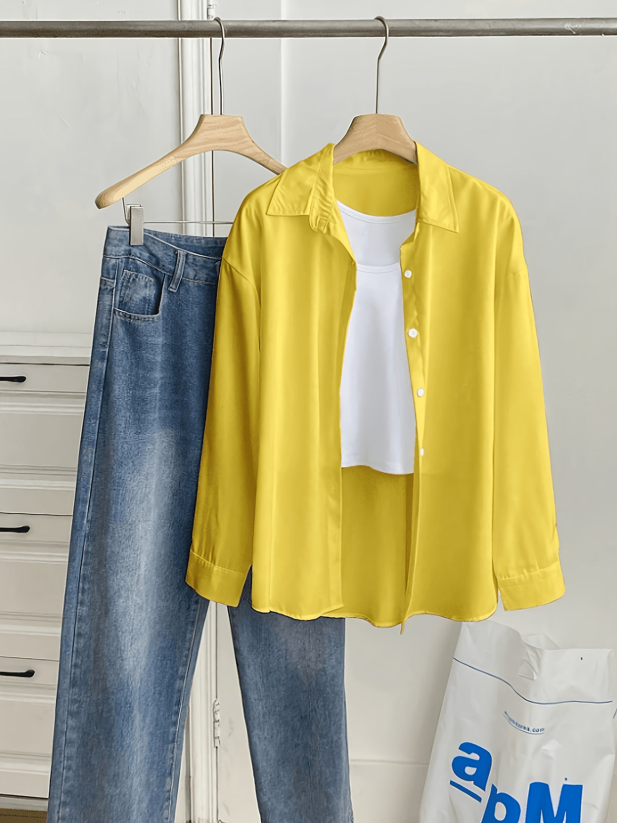Solid Color Long Sleeve French Shirt for Women New Arrival - Yellow