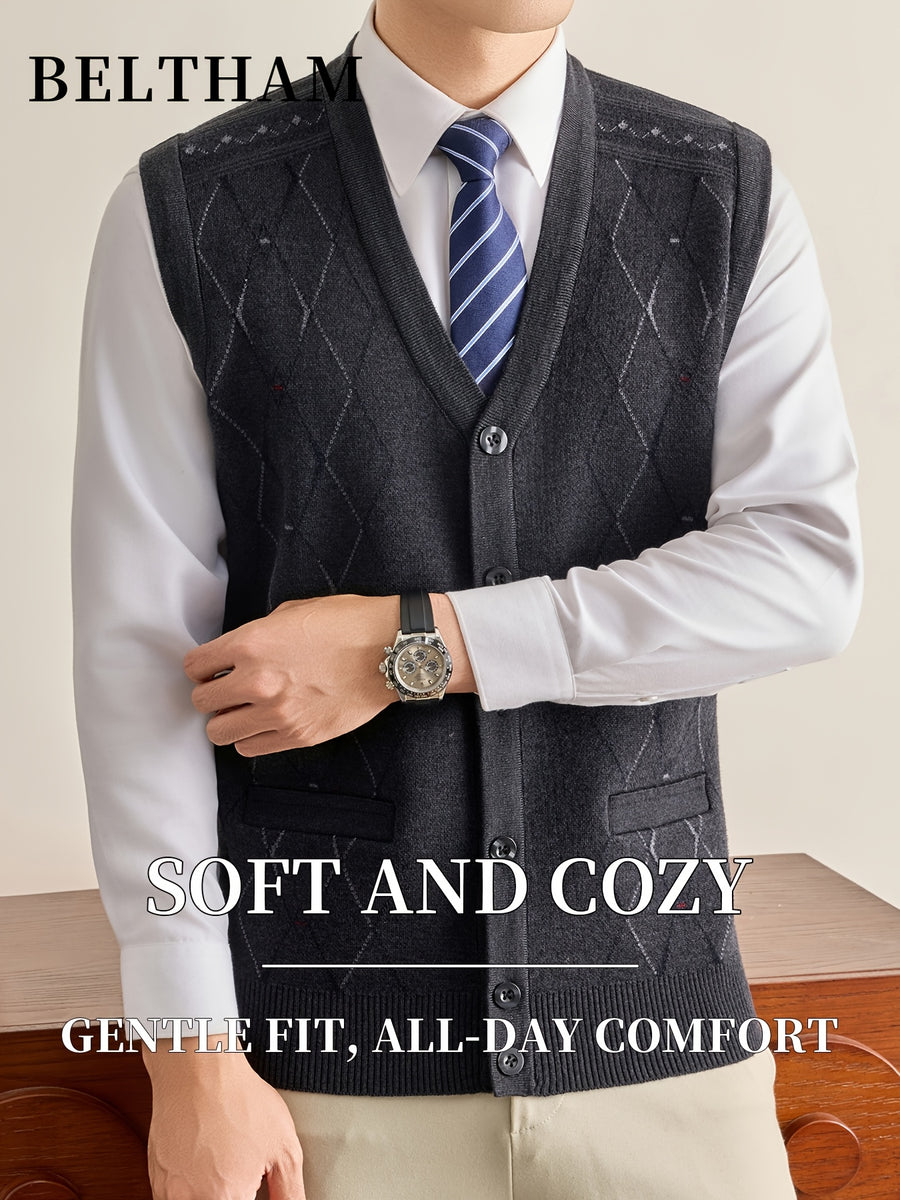 New Autumn Winter Men Thick Knit Vest, Ideal Gift for Dad And Husband, Knit Waistcoat with Pockets, Warm Cold Resistant Soft Comfortable Sweater Vest, Minimal Elegant Versatile Top for Daily Casual Business Sports Camping Wear - Dark Gray