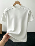 Men'S Casual Sports T-Shirt American Deconstruction Patchwork Solid Color T-Shirt Men'S Summer Embroidered Regular Shoulder Short Sleeve Small Neckline Heavyweight Top - White