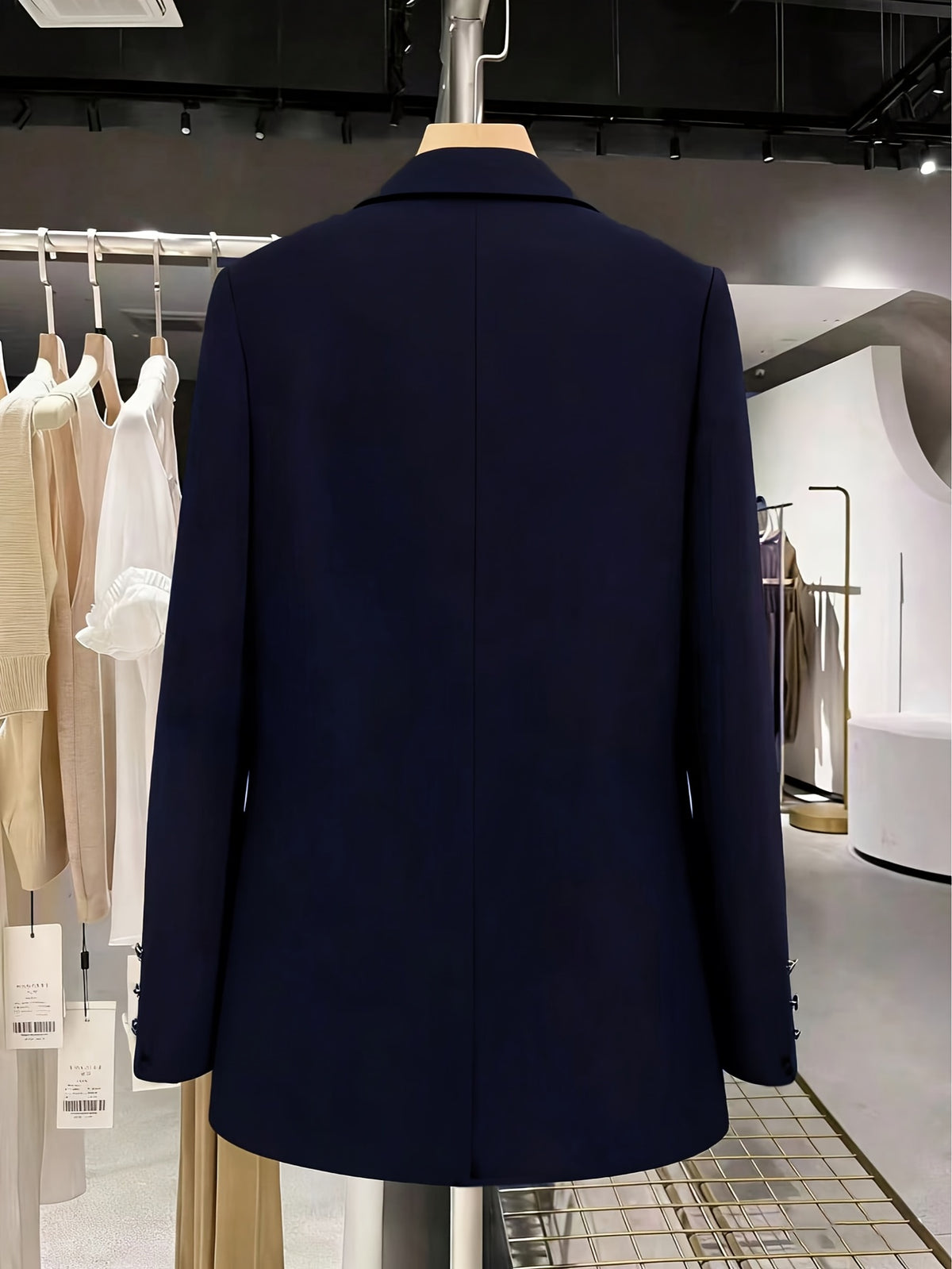 European And American Style Navy Blue Women'S Suit with Double-Breasted Buttons, Loose Fit Oversized Commuter Casual Blazer - Navy Color