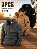 Men'S Hoodie Multi-Zipper Pocket Design Graphic Logo Print Casual Streetwear Outdoor Autumn Winter 3pcs - Dark Gray + Khaki + Black