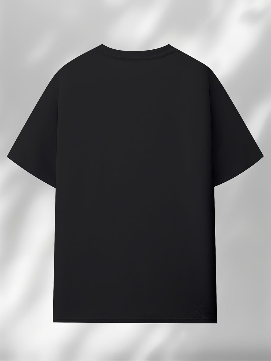 Men'S 2D Novelty Short Sleeve T-Shirt Printed with Minimalist Snowy Paris Elements Pattern, Loose Comfortable Crew Neck, Street Trendy Casual Summer Top, Breathable Fabric - Black