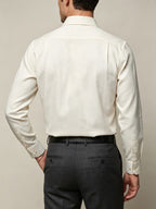 European and American Style Men's Long-Sleeve Shirt, High-End Feel, Casual Business, Wrinkle-Resistant, Single-Spread Collar Top, -Linen Texture, Formal Dress Shirt - Ivory White