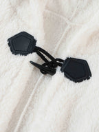 Plus Size - 1pc Faux Horn Button Size Free Solid Color Fashion Hooded Cape - White