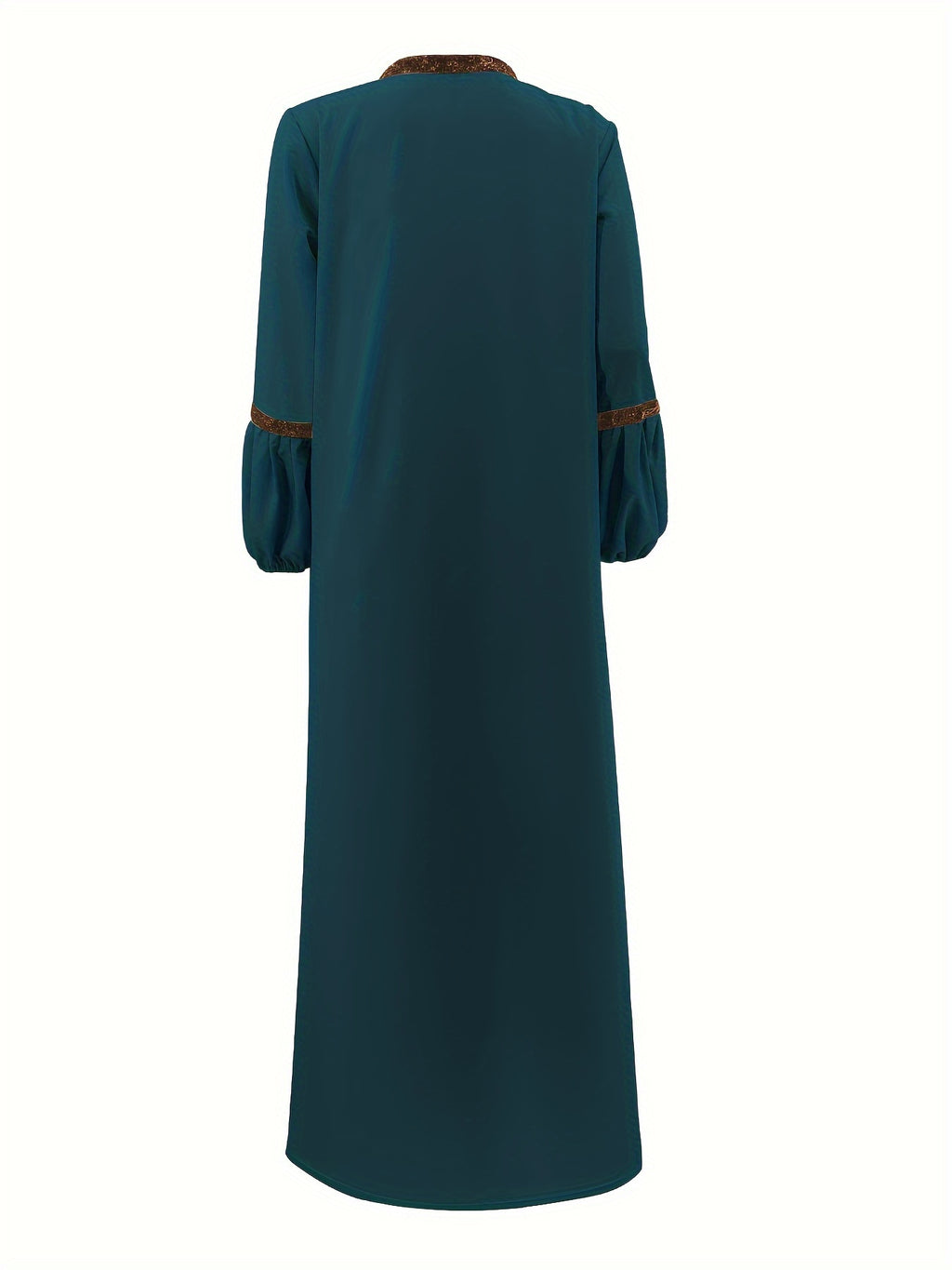 Women'S Middle Eastern Muslim Solid Color Vest Dress + Coat Two-Piece Set - Deep Peacock Blue