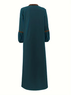 Women'S Middle Eastern Muslim Solid Color Vest Dress + Coat Two-Piece Set - Deep Peacock Blue