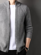 Autumn New Men'S, Solid Color Knit Cardigan, Zipper Style Trendy Comfortable, Outdoor Leisure All-Match - Grey