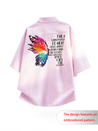 Summer Trendy New Men'S Versatile Basic Easy Individual Fun Back-Print Short Striped Loose Shirt - Pink