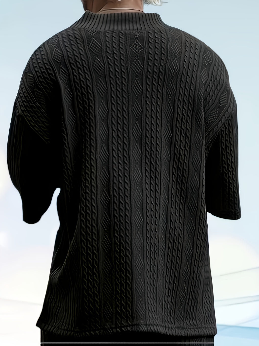 Men's Casual and Comfortable Outdoor Daily Sports Simple and Fashionable Youth High-quality Handsome American Versatile Knitted T-shirt Men's Summer Loose V-neck Sports Solid Color T-shirt Men - Black
