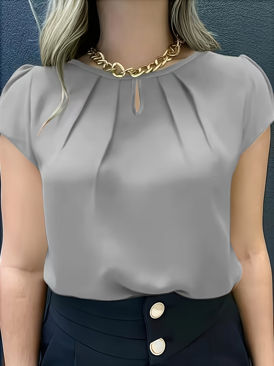 Elegant Fashion Solid Color Round Neck Top for Women - Light Grey