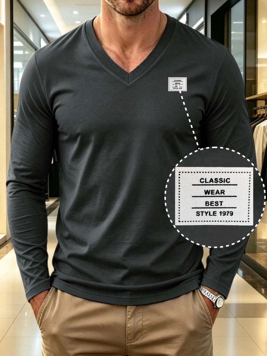 100%, Men'S V-Neck Long Sleeve Short-Sleeve T-Shirt, Men'S Knit Sweatshirt, Casual Sports Outdoor Top, Men'S Casual All-Match T-Shirt, Back to School Season, Gift for Friends - Dark Gray