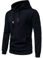 Waffle Pattern Solid Color Hoodie Men Cool Hoodie No Pocket Design Spring Autumn Men Casual Pullover Hooded Sweatshirt Street Trend Style Plus Size - Black