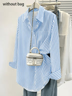 Elegant Special Edition Women's Printed Striped Shirt - Long Sleeve Button- Shirt, Classic Collar, Machine Washable, Suitable for Office, Commuting, or Formal Events, Office Attire, Sophisticated Casual - Mixed colors