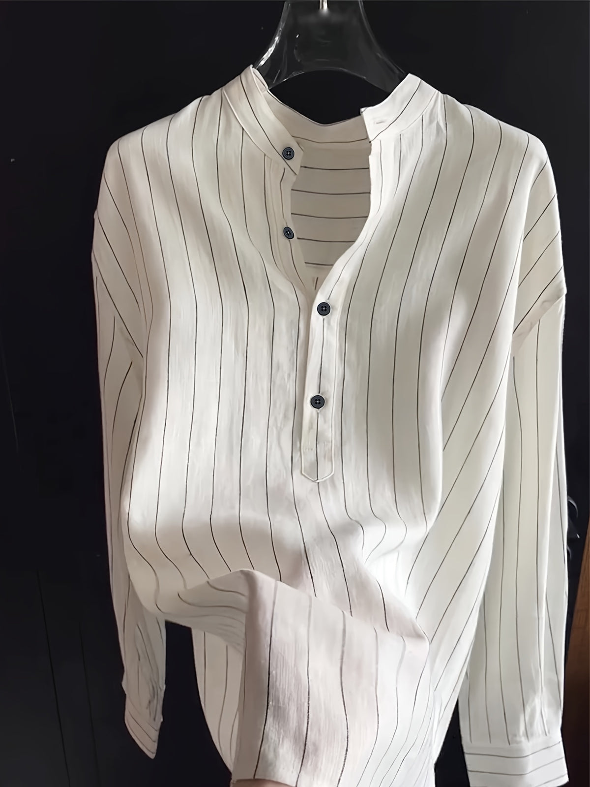 Men's Stand Collar Linen Comfort Casual Long Sleeve Shirt - White