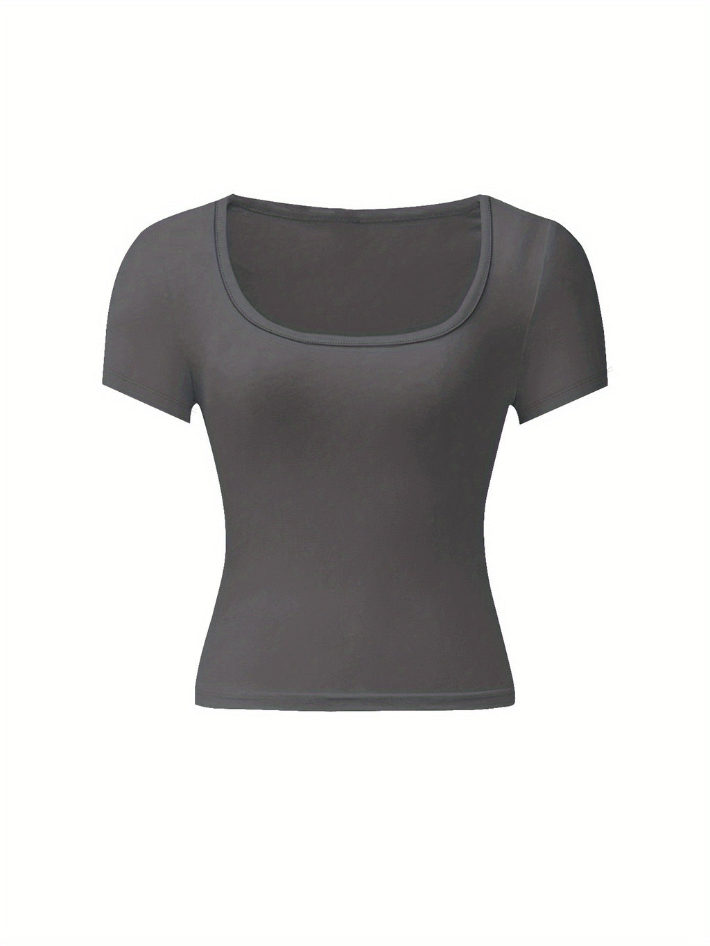 4pcs Set U-Neck Short-Sleeved T-Shirt Women'S Summer New Solid Color Slim Short All-Match Top - Dark gray+black+brown+white