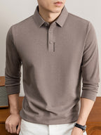 New Autumn 2026 Men's Long-Sleeve T-Shirt, Solid Color Lapel, Simple Daily Wear, Casual Polo Shirt - Coffee Color