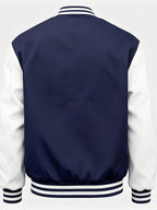 Classic Campus Style Men'S Casual Campus Fashion Youthful Bright Fashion Zipper Pocket Baseball Jacket - Navy Color