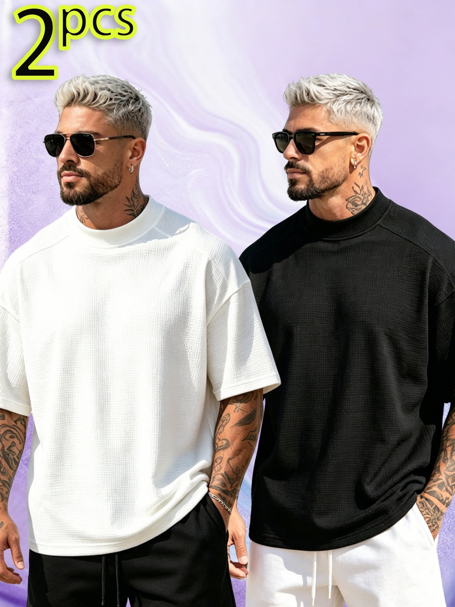 2pcs Set, New Men'S Fashion Sport Short Sleeve Casual Comfortable Lightweight Skin-Friendly Trendy All-Match Refreshing Durable - Mixed Colors 1