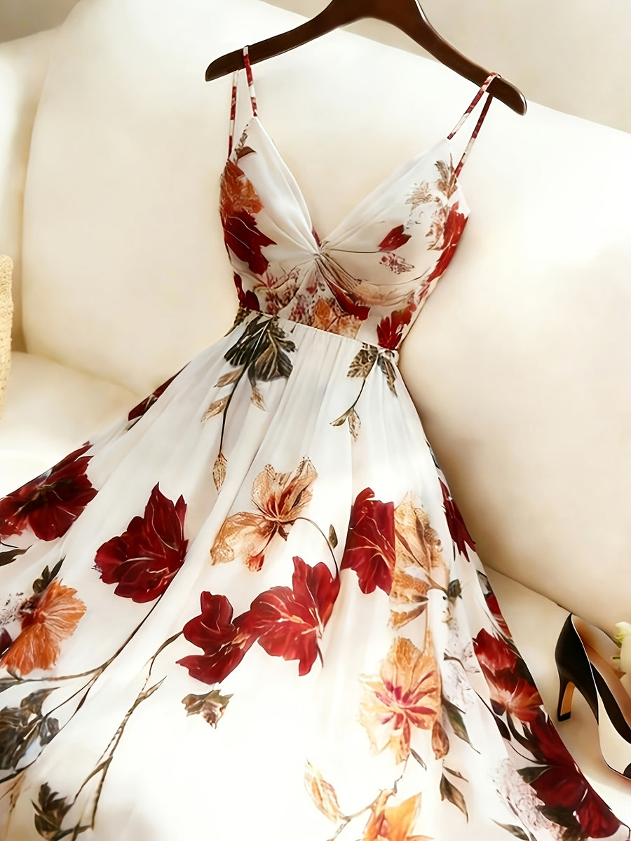 Women'S Suspender/Smocked/Front Chest Pleated Decoration/Bustier/Printed Dress - Multicolor