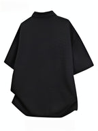 Men'S Waffle Half-Zip Polo Shirt, Casual Oversized Short Sleeve T-Shirt with Inspirational Print, Suitable for Street Style And Daily Wear - Black