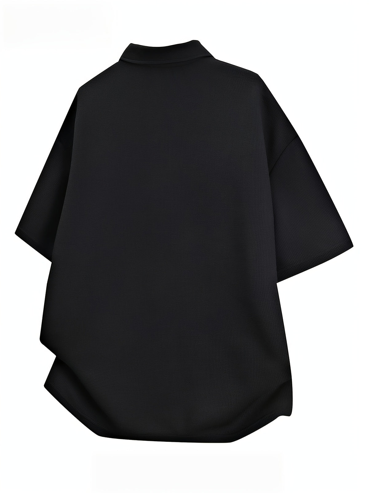 Men'S Waffle Half-Zip Polo Shirt, Casual Oversized Short Sleeve T-Shirt with Inspirational Print, Suitable for Street Style And Daily Wear - Black