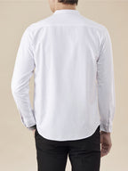 Spring and Autumn Outdoor Sports Men's Fashion Long-Sleeve Shirt for Office Workers, Young and Middle-Aged Urban Style, Versatile for Inner or Outer Wear, Vibrant Style, Casual Turn- Collar Shirt, Solid Color Pure Cotton Long-Sleeve Shirt for Men - White