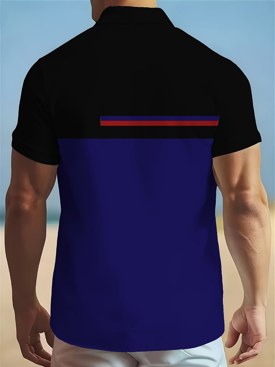 Fashionable and Minimalist Men's Shirt, 3D Printed Men's Summer New Short-Sleeve Shirt - Black