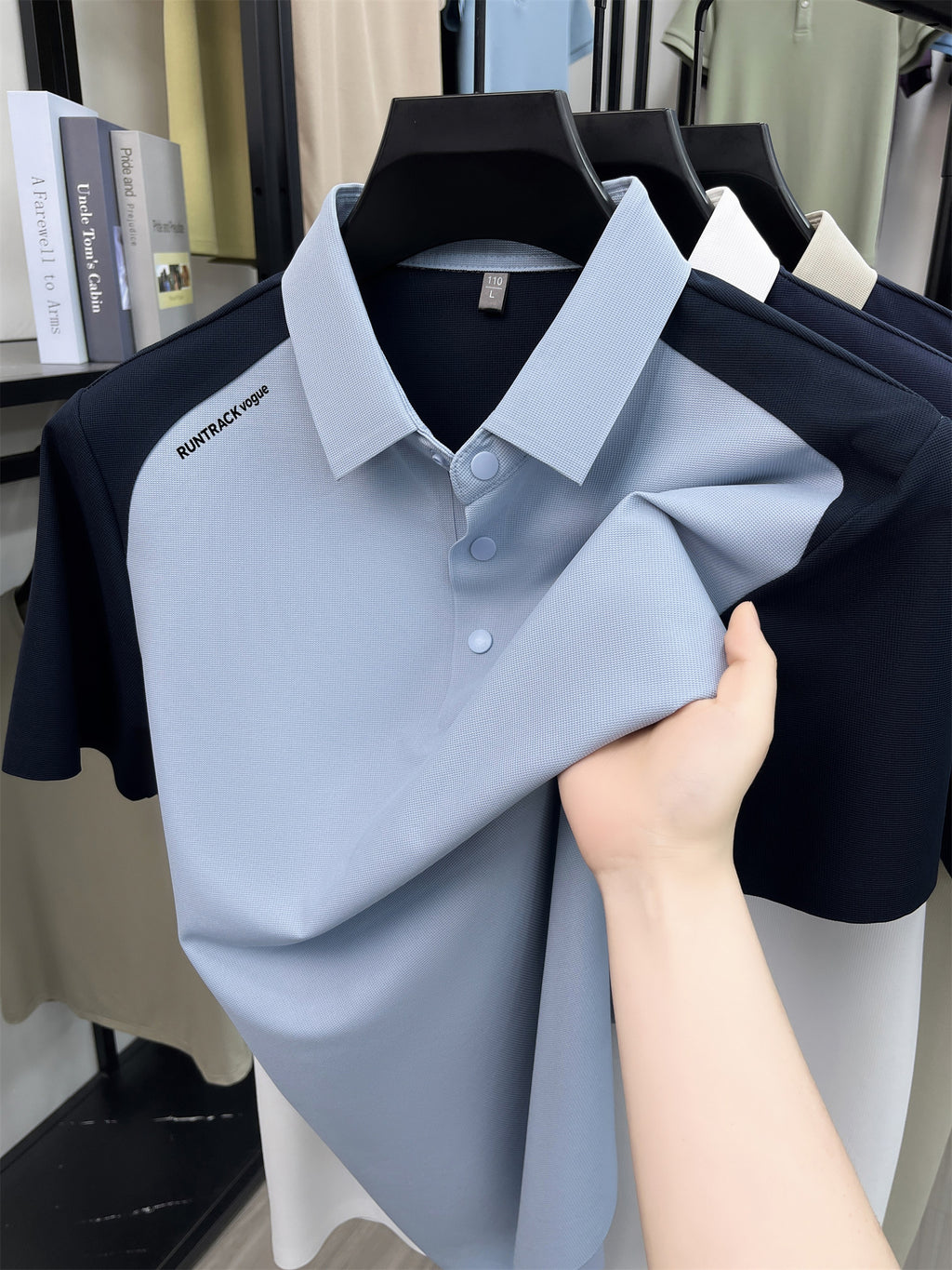 TSWX Men's Short-Sleeve Lapel Polo Shirt - Breathable Business Casual T-Shirt with Lapel Collar, Contrast Color Suitable for Summer, Office & Semi-Formal Wear, Minimalist, Hand Washable, Non- for - Blue