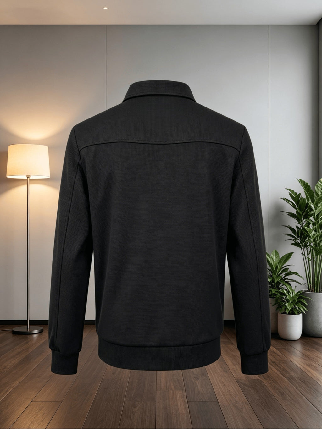 Spring And Autumn Men'S High-End Business Casual Jacket, Luxurious Texture Style, Waffle Texture Jacquard Fabric, Double-Sided Zipper Pockets, Stylish And Structured Long-Sleeve Coat, Suitable for Business Meetings, Daily Commuting, And As a Gift - Black