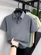 Minimalist Urban Short-Sleeve Polo Shirt, Breathable for Daily Commuting - Grey