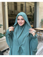 New Women's Middle Eastern Dubai Turkish Abaya Headscarf Matching S Casual Pants Set P303 - Malachite Green