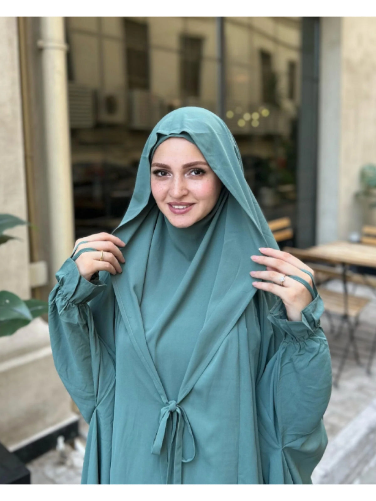 New Women's Middle Eastern Dubai Turkish Abaya Headscarf Matching S Casual Pants Set P303 - Malachite Green