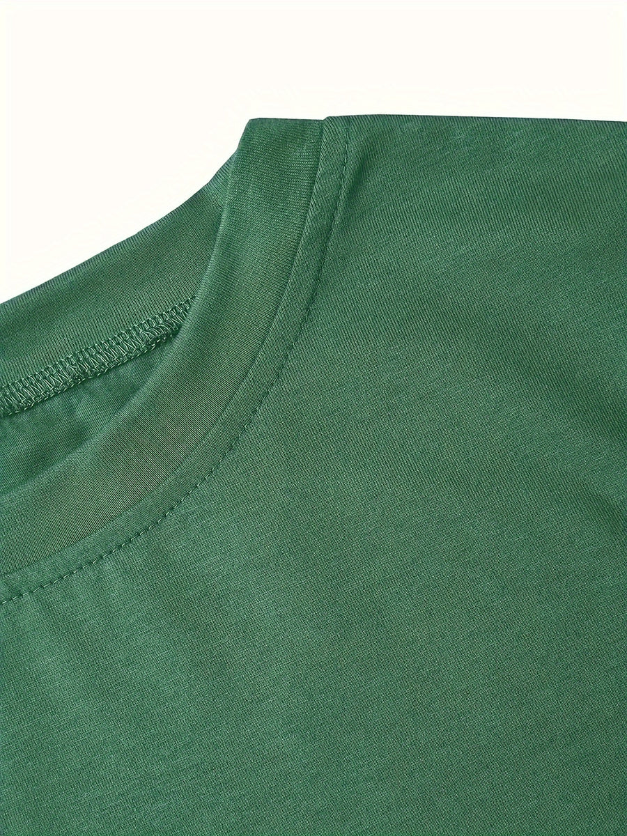 Calvin, Spring and Summer Graphic Print T-shirt, Short Sleeve Crew Neck Casual Top for Summer & Spring, Women's Clothing - Green