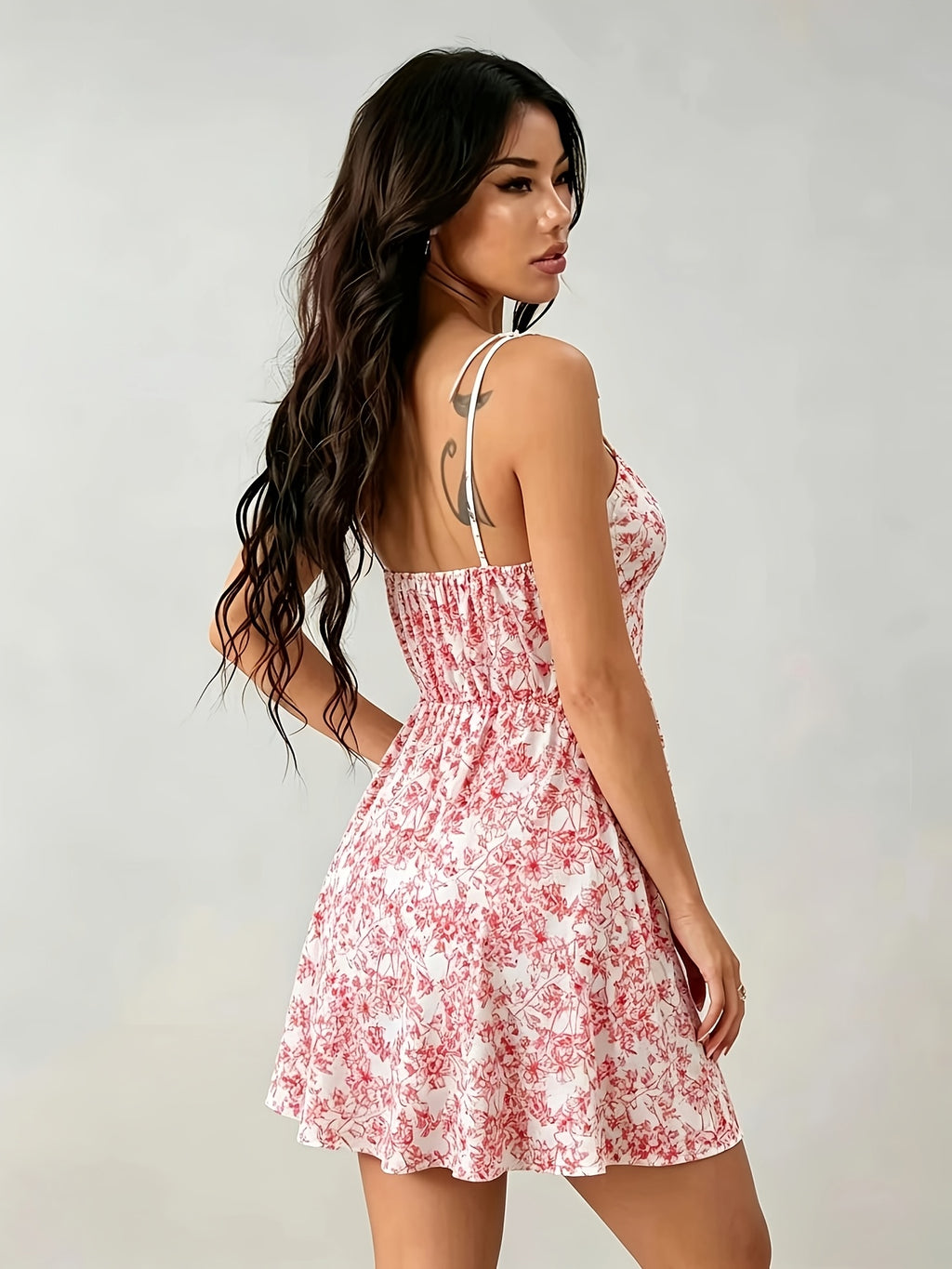 Women's Spring & Summer Sexy Vacation Dress, Allover Floral with Lace Details, Suitable for Romantic Occasions, Balls, Birthday Parties, Elegant Outfits, Casual Fashion, Y2K Style, Club Wear, Backless Design - Red