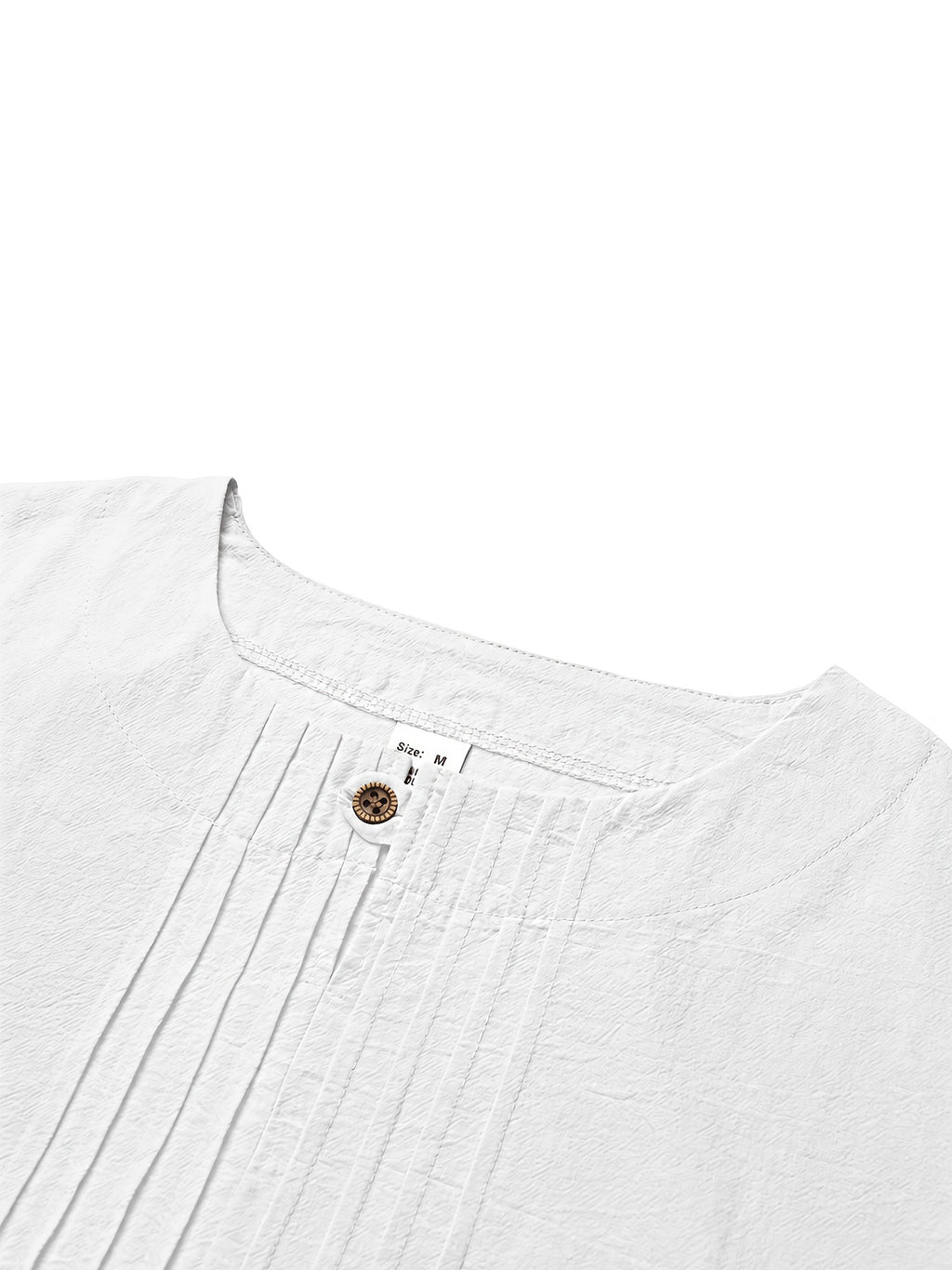 Men's Linen Pullover Shirt - Retro Vertical Pleat Collar & Round Neck, Loose Fit Long Sleeve Suitable for Daily Wear, Travel, Beach Outfits, Spring Summer Fall Casual Top, Machine Washable Solid Color Shirt - White
