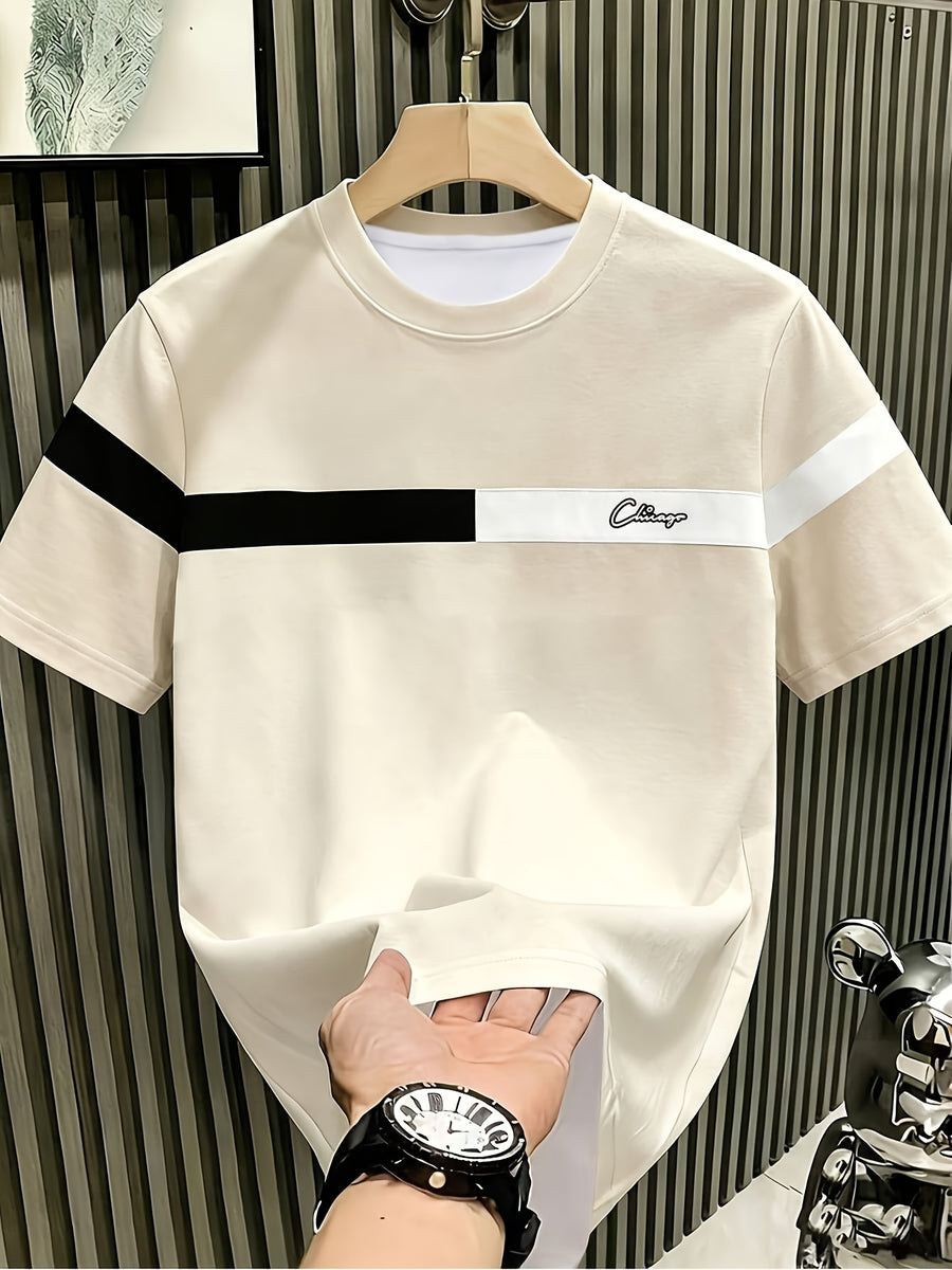 [Printed Design – Not Textured] Men's Summer Casual Color Block Patchwork T-shirt - Mixed Color 1