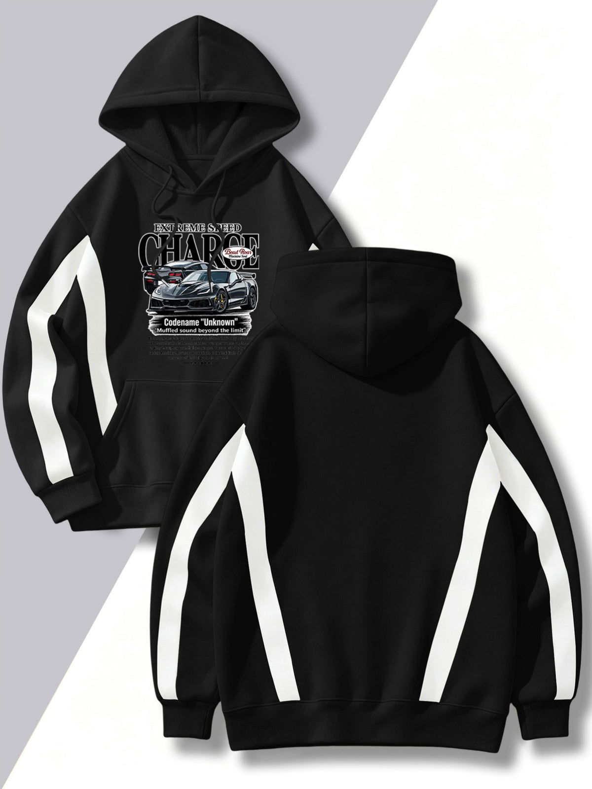 4pcs Set: 2026 Autumn/Winter Men's Street Style Hooded Sweatshirt with Diagonal Contrast Color Stripes on Sleeves, Long Sleeves, Adjustable Drawstring, Large Capacity Kangaroo Pocket for Phones, Skin-Friendly and Warm, Versatile Pullover Hoodie - Black + Black + Black + Black