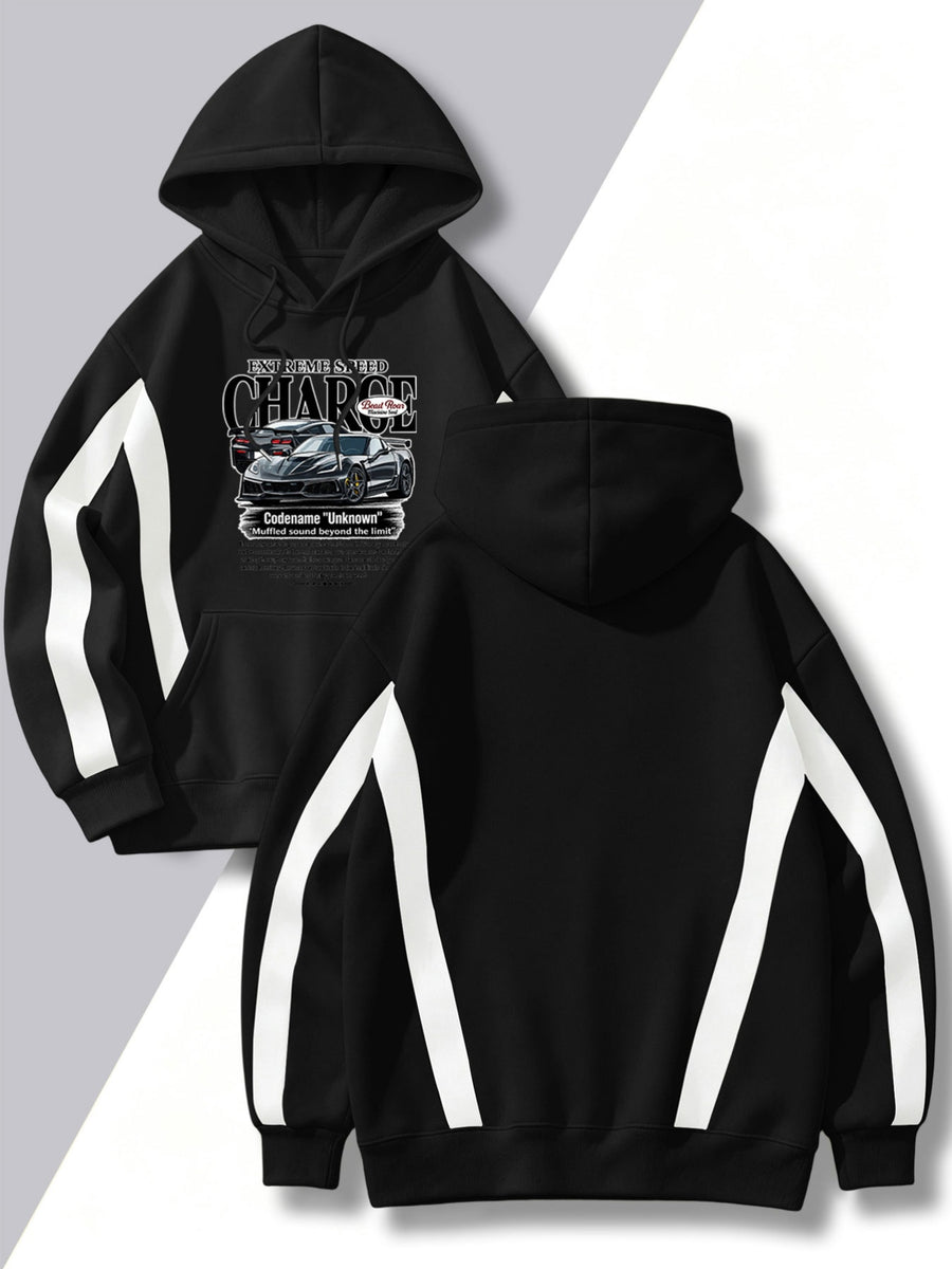 4pcs Set: 2026 Autumn/Winter Men's Street Style Hooded Sweatshirt with Diagonal Contrast Color Stripes on Sleeves, Long Sleeves, Adjustable Drawstring, Large Capacity Kangaroo Pocket for Phones, Skin-Friendly and Warm, Versatile Pullover Hoodie - Black + Black + Black + Black