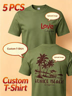 Summer Men's 5pcs Pure Cotton Short-Sleeve T-Shirts, Classic Crew Neck Versatile Basic Style, Soft Breathable Regular Fit, Custom Print Patterns Available, Ideal for Daily Wear, Team Apparel, and Commemorative Work Uniforms - Army Green
