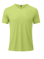 Men's Minimalist Sporty V-Neck Quick-Dry T-Shirt, Lightweight Breathable Moisture-Wicking Polyester Fiber Short-Sleeve Top, Solid Color Slim-Fit Casual Fitness Shirt, Suitable for Fitness, Running, Outdoor, Light Outdoor, and Urban Commuting - Grass Green