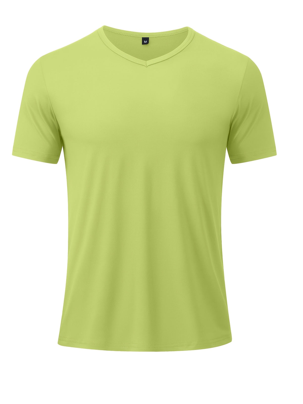 Men's Minimalist Sporty V-Neck Quick-Dry T-Shirt, Lightweight Breathable Moisture-Wicking Polyester Fiber Short-Sleeve Top, Solid Color Slim-Fit Casual Fitness Shirt, Suitable for Fitness, Running, Outdoor, Light Outdoor, and Urban Commuting - Grass Green