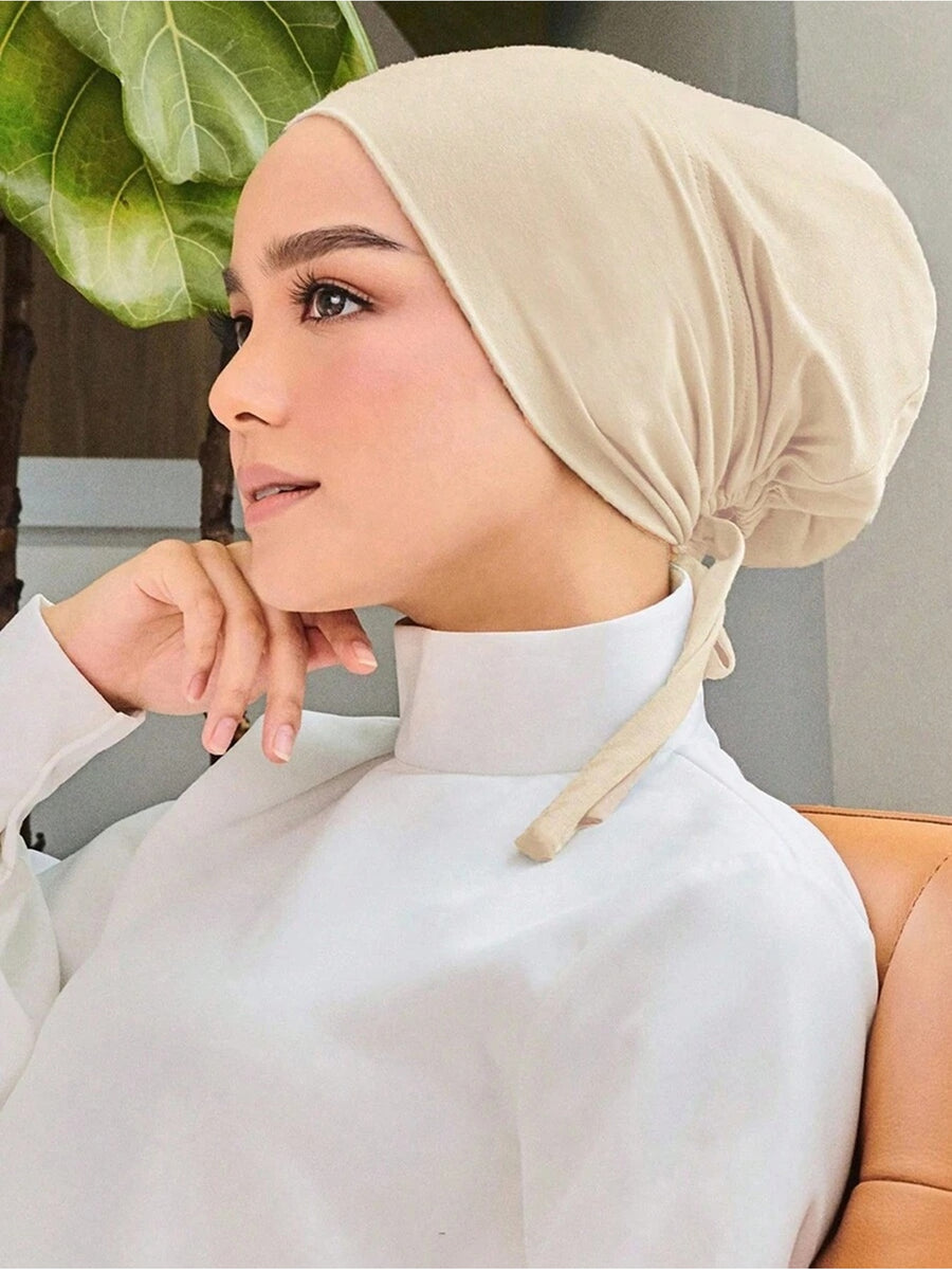1pc Women Abaya Accessories Fashion Solid Color Elastic Band Headscarf, Suitable for Daily Wear Headband Soft Under Cap Women Veil - Off-white