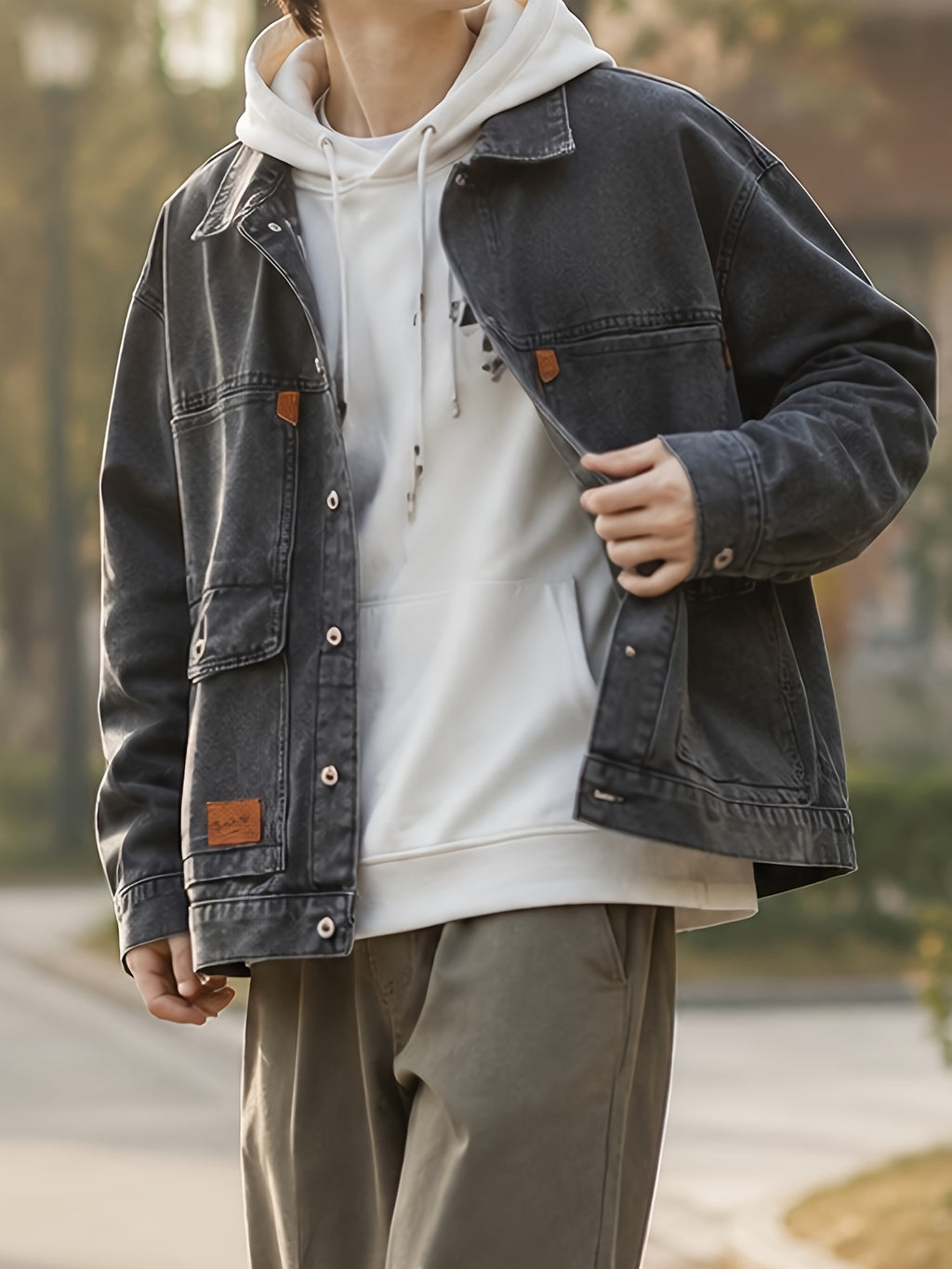 Men'S Versatile Denim Jacket, Men'S Versatile American Retro Washed Work Jacket, Durable And Tough, Suitable for Commuting And Streetwear, Soft Denim Fabric Not Stiff, Versatile And Slimming, a Must-Have Casual Jacket for in Daily Life - Deep Grey