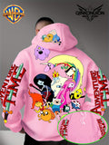 Warner Official Men's Hooded Sweatshirt, Adventure Treasure Colorful All Party Carnival Gathering Print Design, Machine Washable, Warm and Casual for Autumn and Winter, Daily Drawstring Hooded Sweatshirt, Multifunctional Sports and Leisure Loose Fit - Pink Color