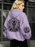 [Printed Design-Not Textured] Barcode Women'S Back Three Prints Hooded Sweatshirt Lotus Zen Printed Hoodie - Soft Casual Long Sleeve with Pockets, Comfortable for Women'S Daily Wear And Home, Streetwear - Mixed Color 5